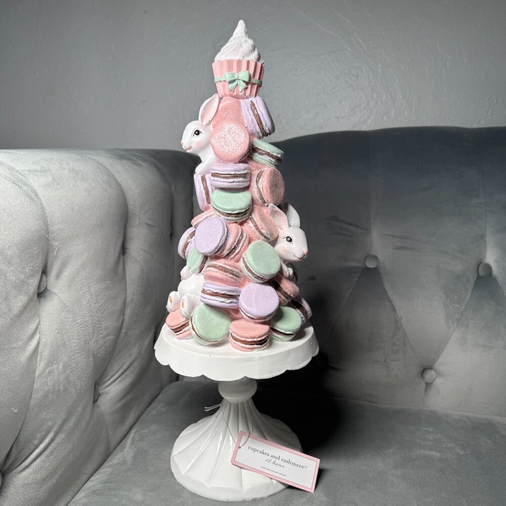 Cupcakes & Cashmere Easter Macaroons Bunny Topiary Tree Cake Pedestal‎ NWT